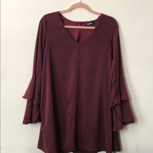 LULUS Burgundy flowy sleeve shift dress - Picture 1 of 4